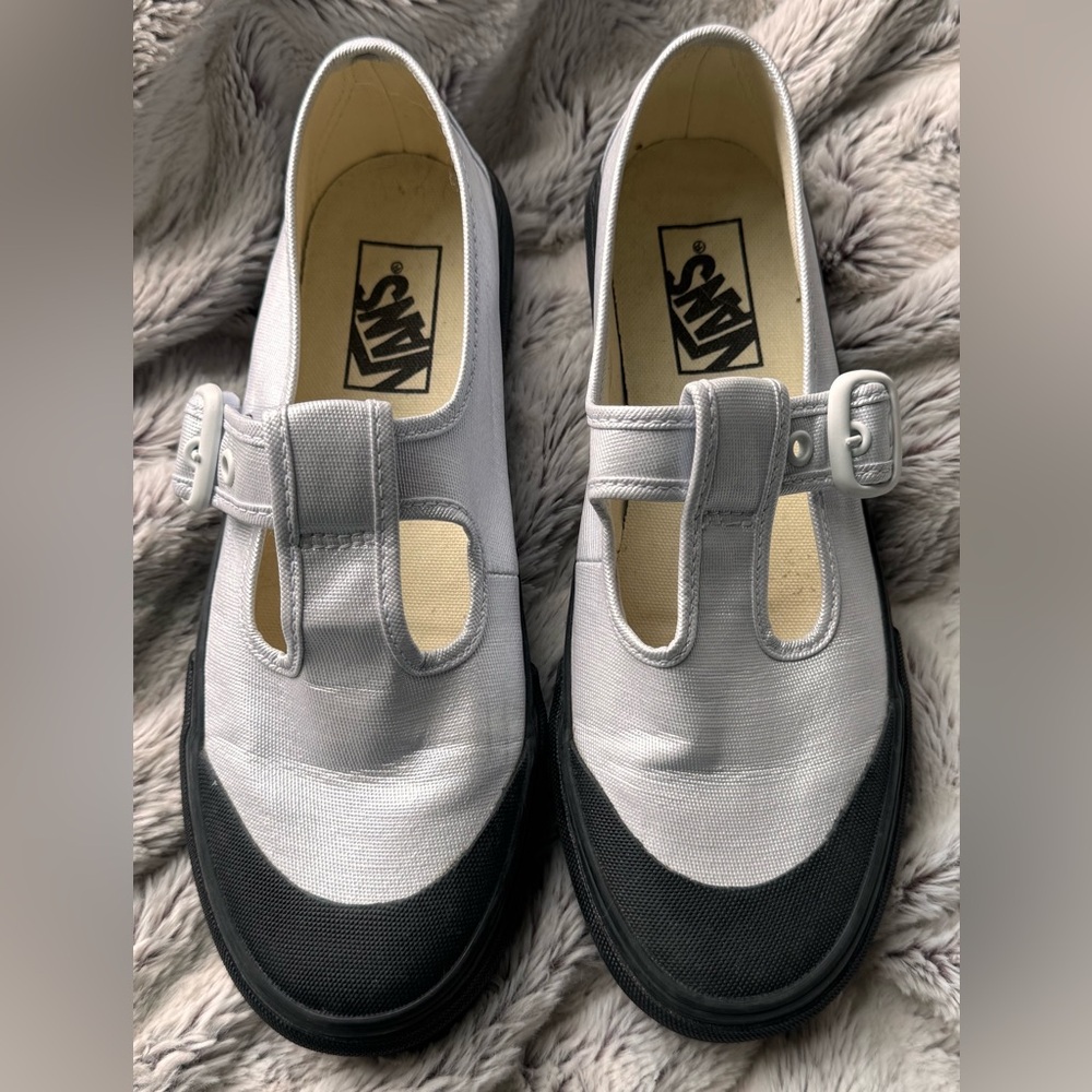 Vans White and Black Mary Jane Canvas Sneakers